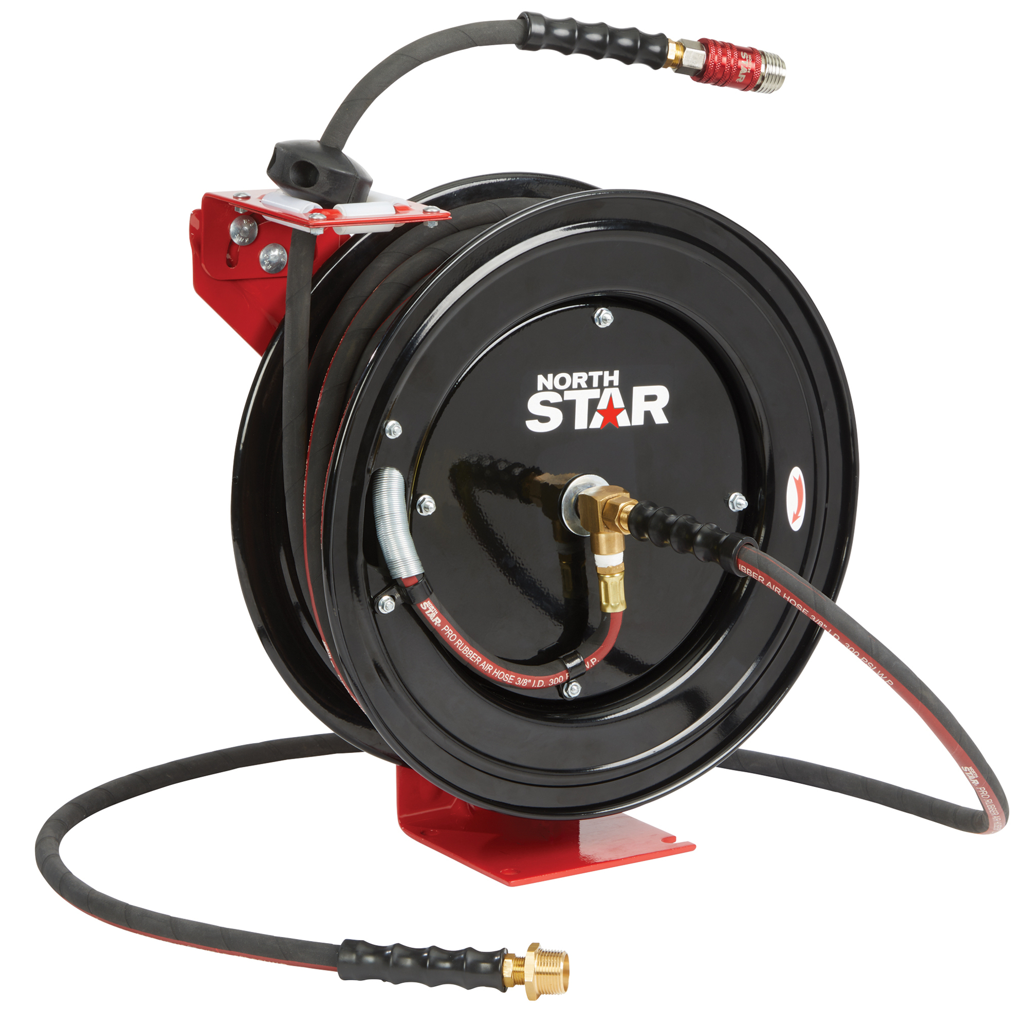 NorthStar Pro-Grade Slow-Rewind Air Hose Reel with 3/8in. x 50ft. Pro-Grade Rubber Hose